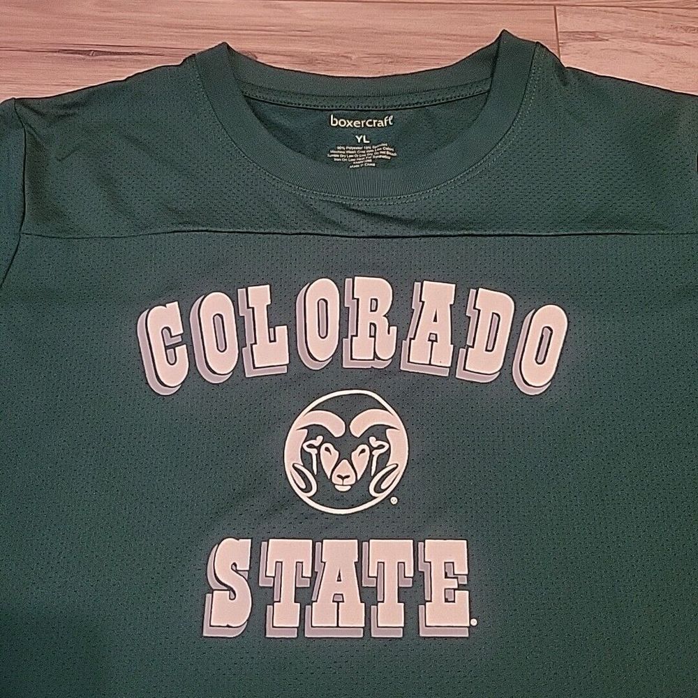 Colorado State Rams Youth Short Sleeve T Shirt YL Green‎ Cotton  Boxer Craft